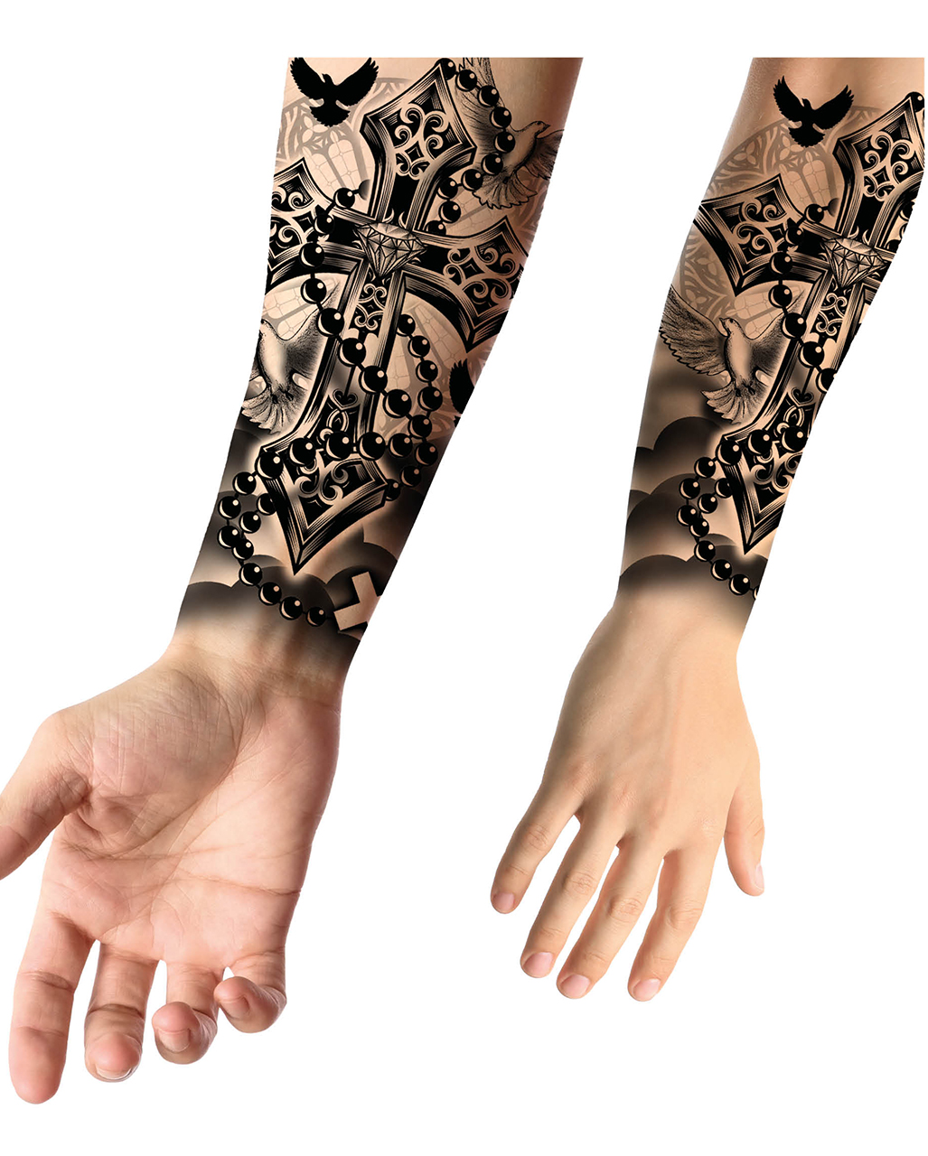 【Rosen Kreuz】RK TATOO INK TOPS Temporäres Kreuz & Rosenkranz Tattoo zum Aufkleben für den